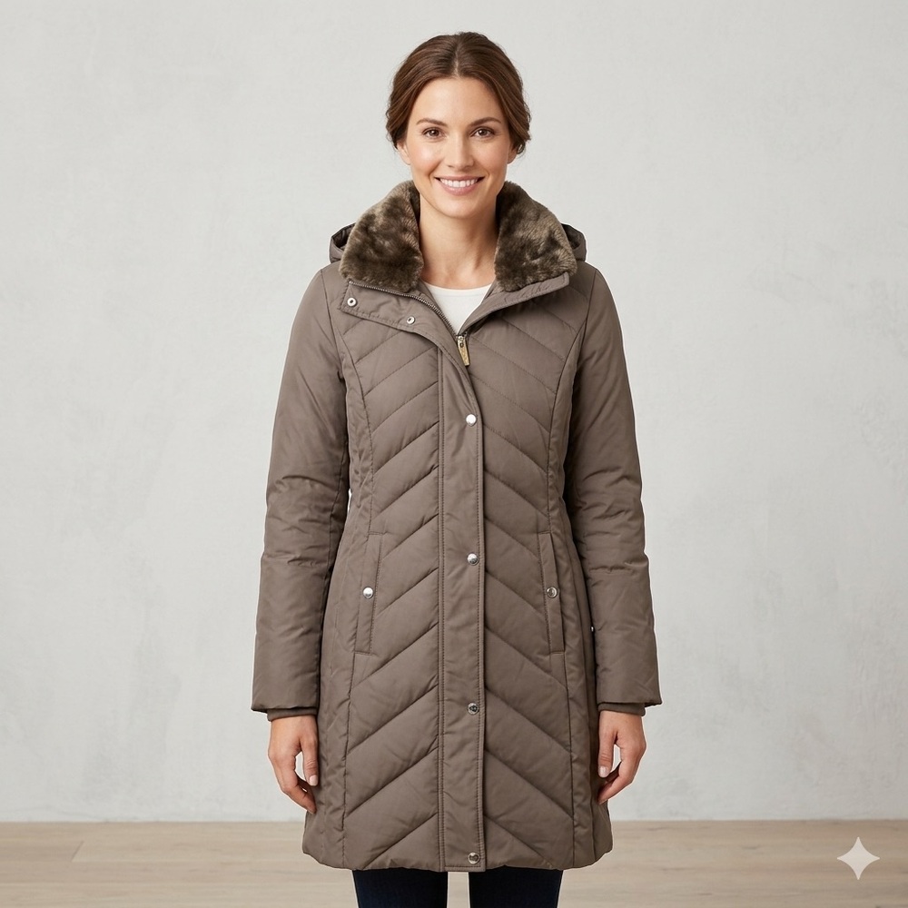 MICHAEL KORS Down Filled Quilted Puffer Parka Coat - Gray Size S